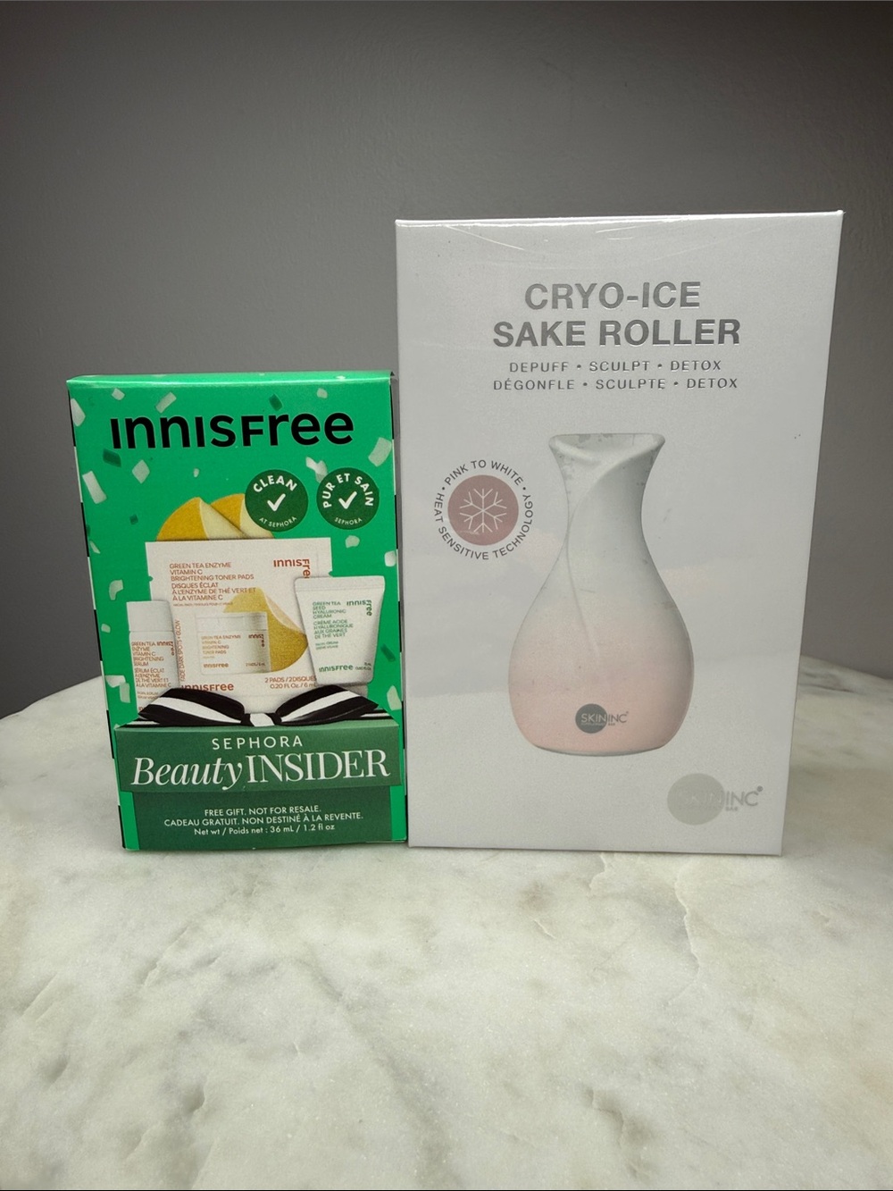 NIB Innisfree Glass Skin Routine from Sephora + Skin Inc Cryo-Ice Sake Roller